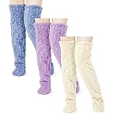 Geyoga 3 Pairs Over Knee Fuzzy Socks High Fuzzy Leg Warmers Over Knee Plush Slipper Socks for Women Christmas Sleeping