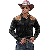 Herberton Men's Western Shirt Cowboy Soft Faux Suede Casual Button Down Shirt with Flap Pockets (S-2XL)