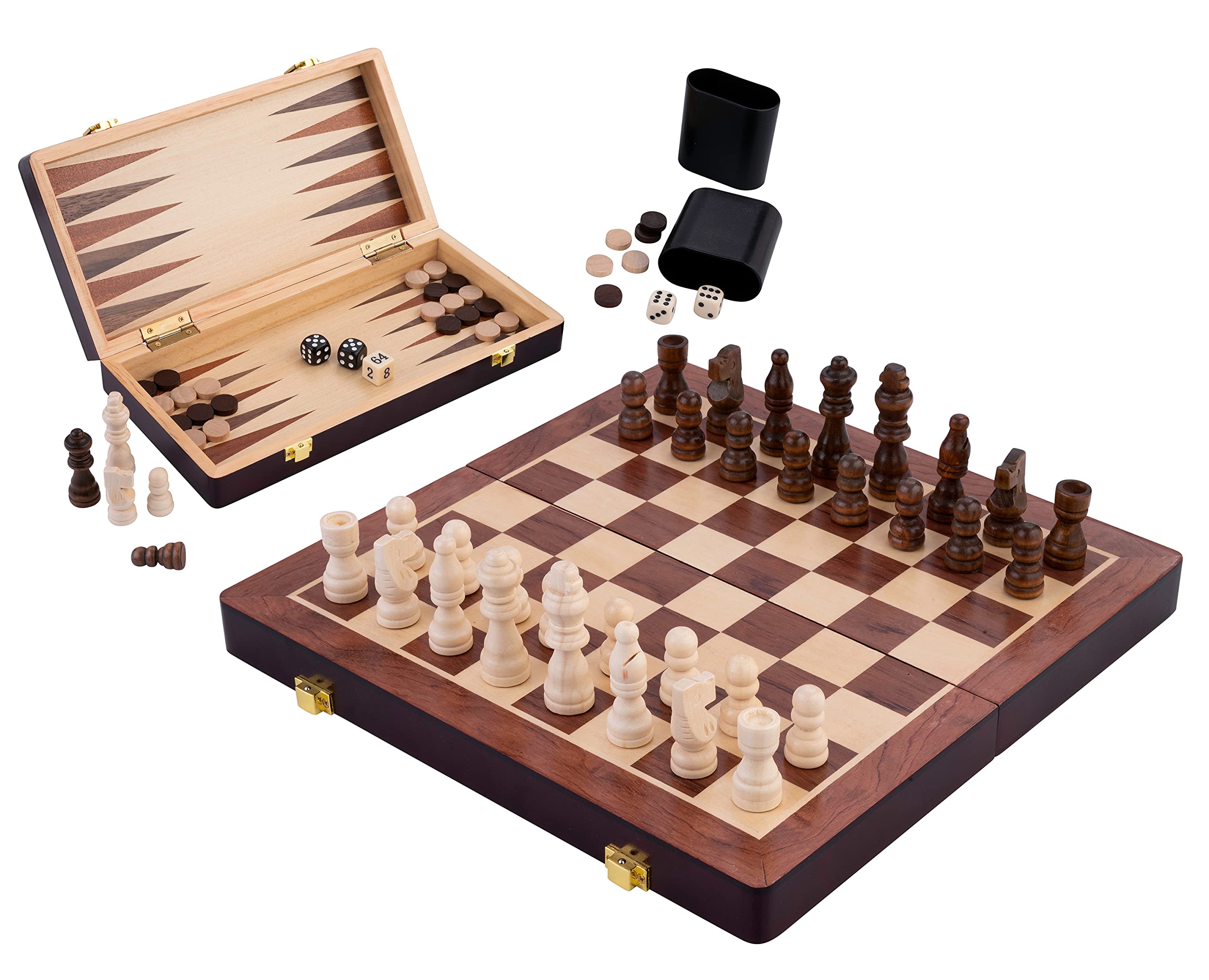 Engelhart - Chess/Backgammon Wooden Set - Reversible and folding board - Pieces included (30 cm)