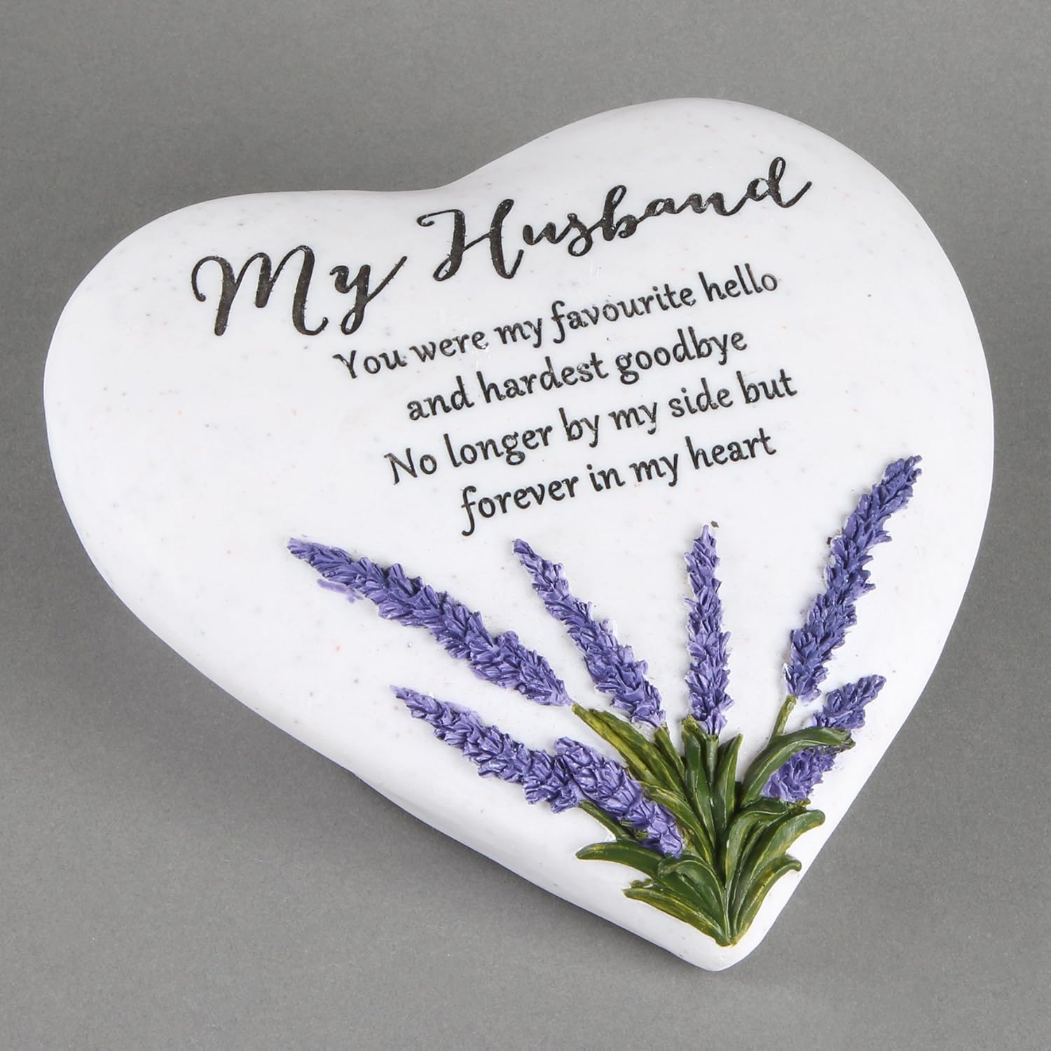 Thoughts Of You Heart Outdoor Memorial Plaque with Lavender design, My Husband 61970, grey|white|black, 160mm x 145mm x 70mm