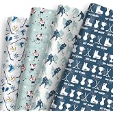 Ice Hockey Wrapping Paper 12 Sheets - Hockey Wrapping Paper - Sports Gift Wrap - Ice Hockey Themed Gift Packing for Party, Birthday, Team Celebration - 20"&times;28"
