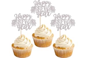 ZHUOWEISM 24 PCS 2026 Happy New Year Cupcake Toppers Silver Glitter Firworks Hello 2026 Cupcake Picks Cheers to 2026 Cake Decorations for Welcome 2026 Happy New Year Eve Theme Holiday Party Supplies
