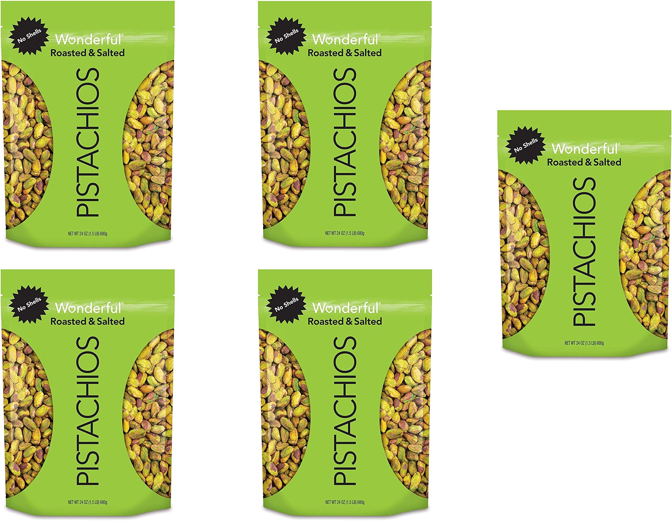 Wonderful Pistachios, No Shells, Roasted and Salted, 24 Ounce Resealable Bag - 3 Pack