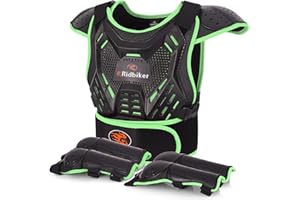 RIDBIKER Kids Dirt Bike Gear Motorcycle Armor, Kids Chest Protector Motocross Motorcycle Protective Gear Body Armor Vest Knee Guards and Elbow Full Body Protection Set for Cycling Skateboard MTB ATV (Green)