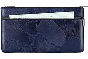 HAUTOCO Money Bag with Zipper 11 x 6.1 inch Embossed Deposit Money Pouch with Lined PU Leather Bank Bag Two Pockets Utility Wallet for Cash Check Receipt Coins Cosmetics, Royal Blue