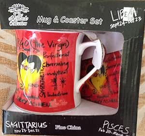 Nueva en Virgo nacimiento muestra taza de porcelana fina y posavasos de