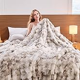 Jeyfull Fluffy Faux Rabbit Fur Throw Blanket - Soft Plush Luxury Bubble Blanket for Couch, Bed (King Size 108''x90'', Tie-Dyed Beige)