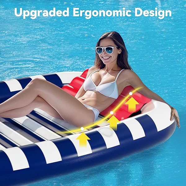 POOL WAVE INFLATABLE POOL LOUNGER FLOATS W/WATER SPRINKLER, 80″ X 66″ LARGE TANNING BED FOR ADULT KIDS, OUTDOOR SUN BATHING FLOATING BLOW UP RAFT W/PILLOW, SUMMER BEACH LAKE FAMILY PARTY GIFT – BLUE