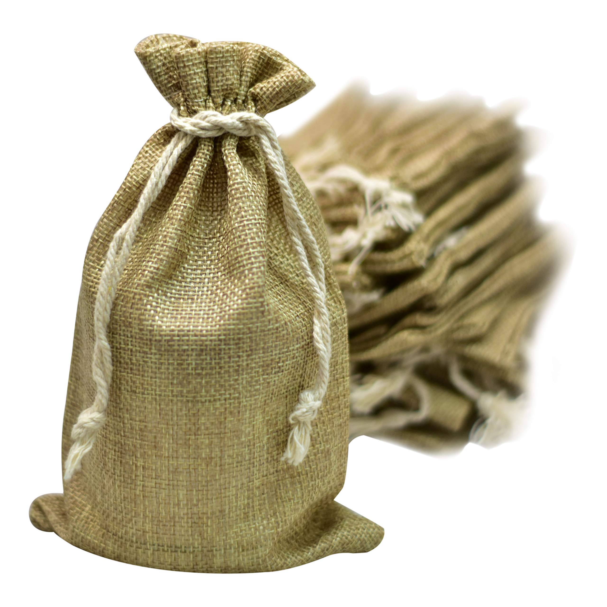 Photo 1 of 50 Burlap Bags with Drawstring, 5x8 Inch (5x7 Internal) Gift Bag Bulk Pack for Wedding and Birthday Party Favors, Jewelry and Treat Pouches, Advent, Christmas & Holiday Gift Wrap (Brown)