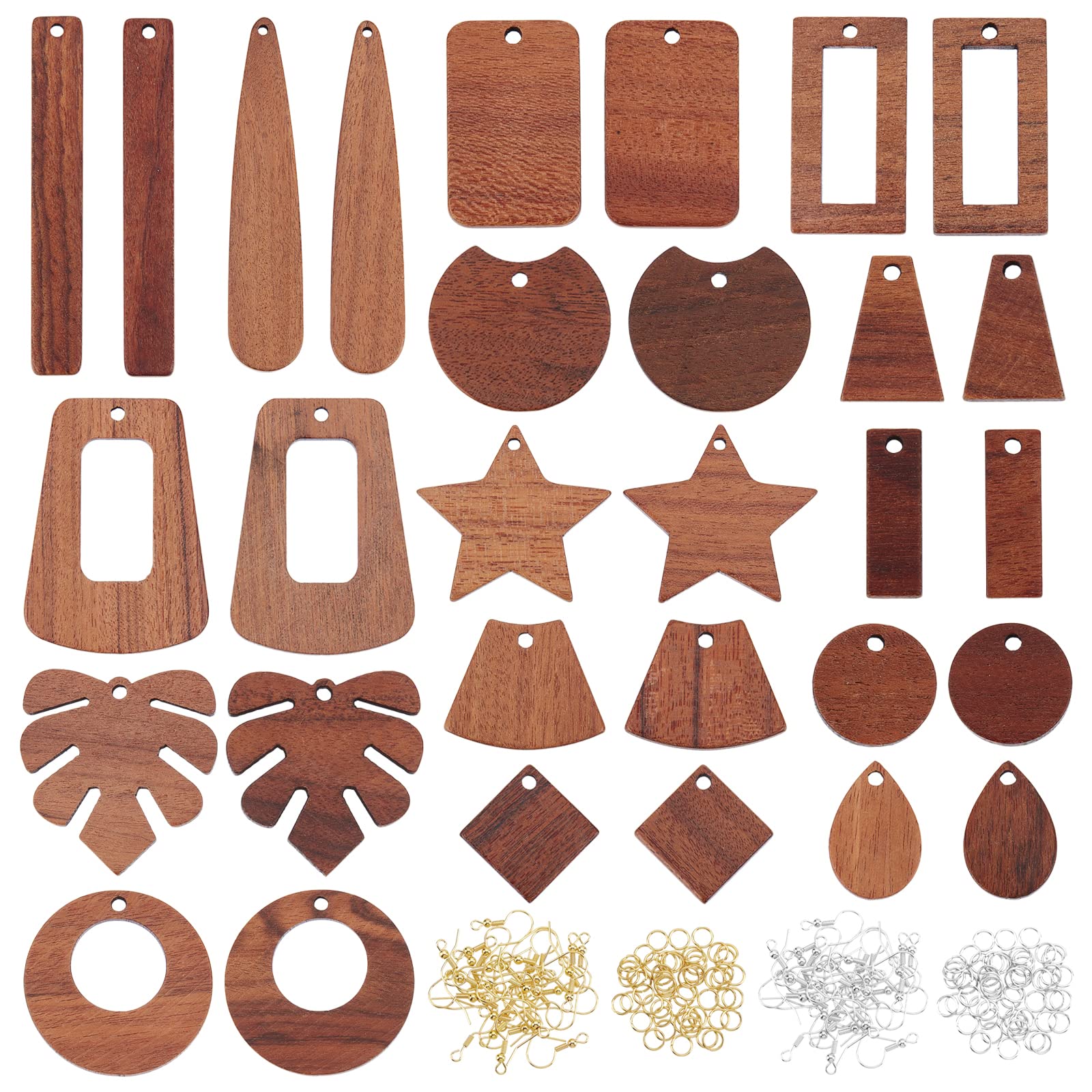 OLYCRAFT 190Pcs Resin Wooden Earring Pendants Natural Wood Resin Charms Resin Walnut Wood Jewelry Findings for Necklace and Earring Making - 15 Styles