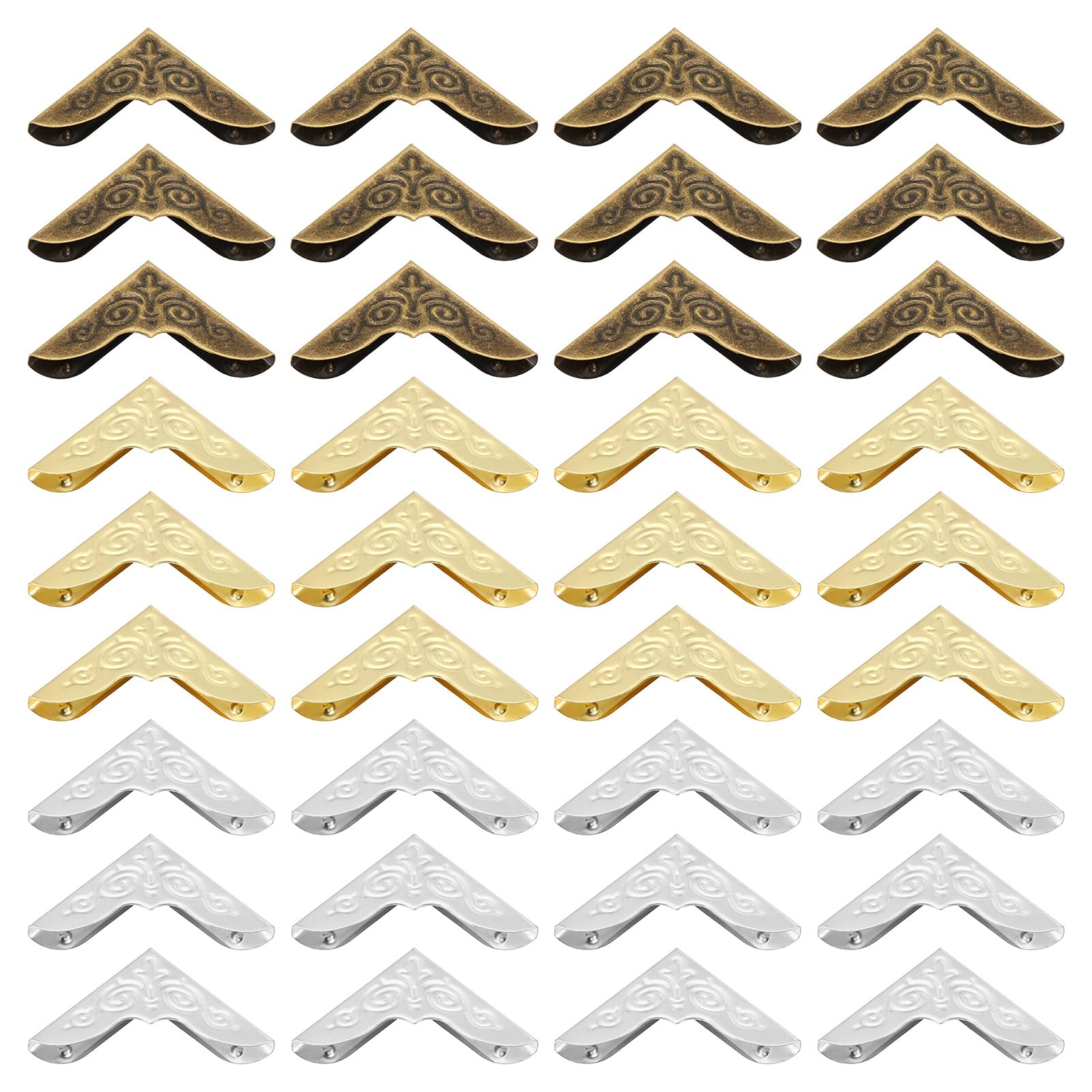 PATIKIL 30mm Metal Book Corners, 150pcs Photo Corners Book Corners Protector Retro Metal for Crafting Scrapbook Photo Album Book Binding, Bronze Silver Gold