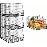 Jakyitvi 3 Pack XXL Stackable Wire Baskets, Large Storage Bins for Onion, Potato, Vegetable, Fruit, Snack, Pantry Baskets for Kitchen Cabinet Countertop, Pantry Organizers and Storage Solutions
