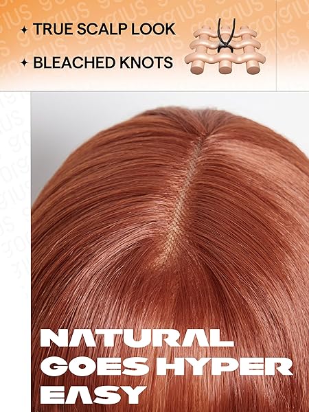 GORGIUS COPPER RED WIG WITH BANGS 24 INCH LONG STRAIGHT LAYERED WIG GLUELESS CURTAIN BANG WIGS WITH REALISTIC LACE SCALP PUT ON & GO BANGS WIG FOR BEGINNER