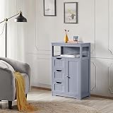 Yaheetech Bathroom Storage Cabinet with 3 Drawers 1 Door Gray view 3
