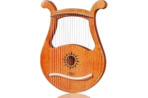 LvPets Lyre Harp 19 Metal Strings Classic Lyra Harp Helio Pattern with Tuning Wrench and Gig Bag Gifts for Amateur and Beginner(Coffee)