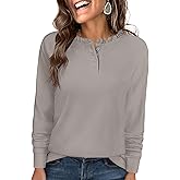 Kopinma Women's Long Sleeve Henley Tops Casual Waffle Knit Shirts Button Up V Neck Tunic Top Fall Outfit 2025
