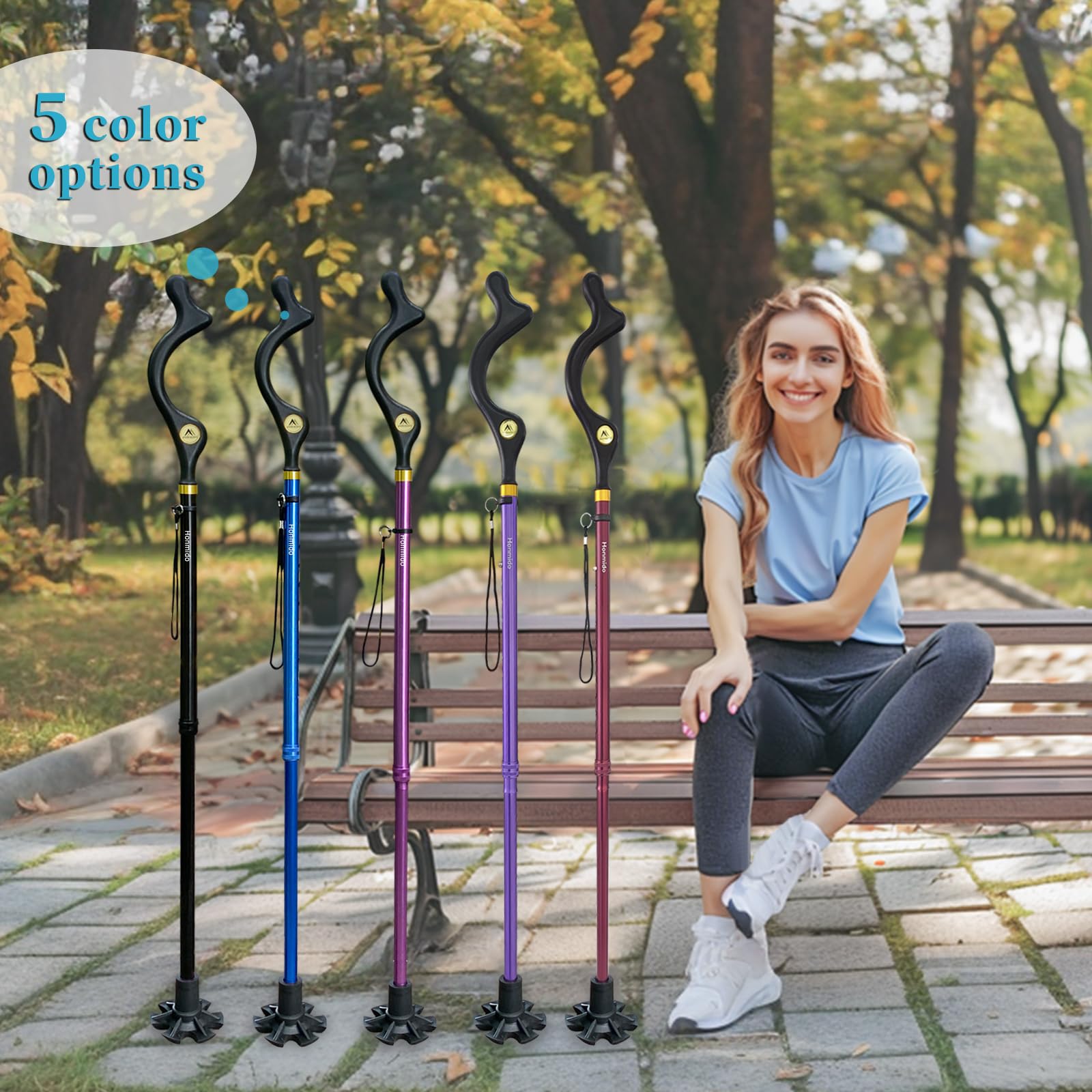 Honmido Walking Cane Foldable for Men & Women Seniors for Balance,Self Standing Folding Cane,Height Adjustable Anti-Slip Lightweight Alloy Walking Stick Collapsable for Travel Mobility Aid