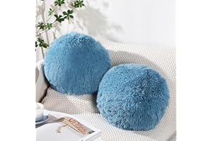 HARRYCLE 2 Pieces Plush Ball Throw Pillow Round Pillow 10 Inch Soft Circle Pillow Decorative Ball Pillow Spherical Fuzzy Pillows for Bedroom Living Room Office School Couch Chair Bed Decorations (Blue)