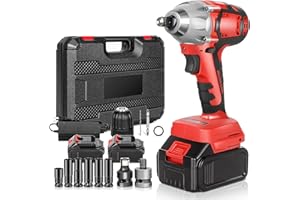 GYZJ Cordless 𝐈𝐦𝐩𝐚𝐜𝐭 Wrench 𝟏/𝟐" Brushless High Torque Wrenches 210 ft-lbs (280N.m) Right Angle Detent Anvil Impact Drive Set Kit 𝟐 Battery 𝟏𝟖𝐕 Chuck/Drill/Sockets/Tool Box/Fast Charger