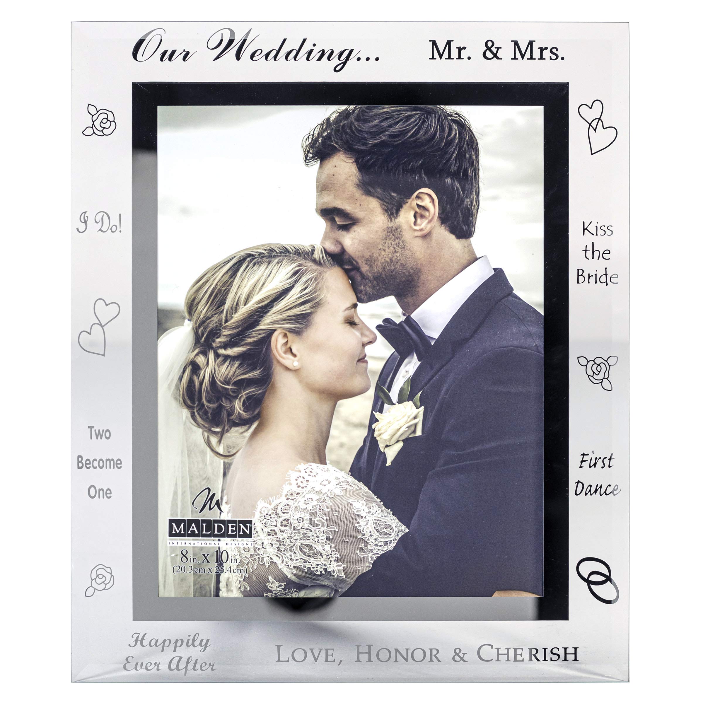 Photo 1 of Malden International Designs Our Wedding Mirrored Glass With Mirrored Inner Border Picture Frame, 8x10, Silver