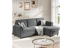 Meilocar Sectional Couches for Living Room, L Shaped Couch with Side Storage Pockage, Comfortable 3 Seat Sofa Couches for Apartment, Grey