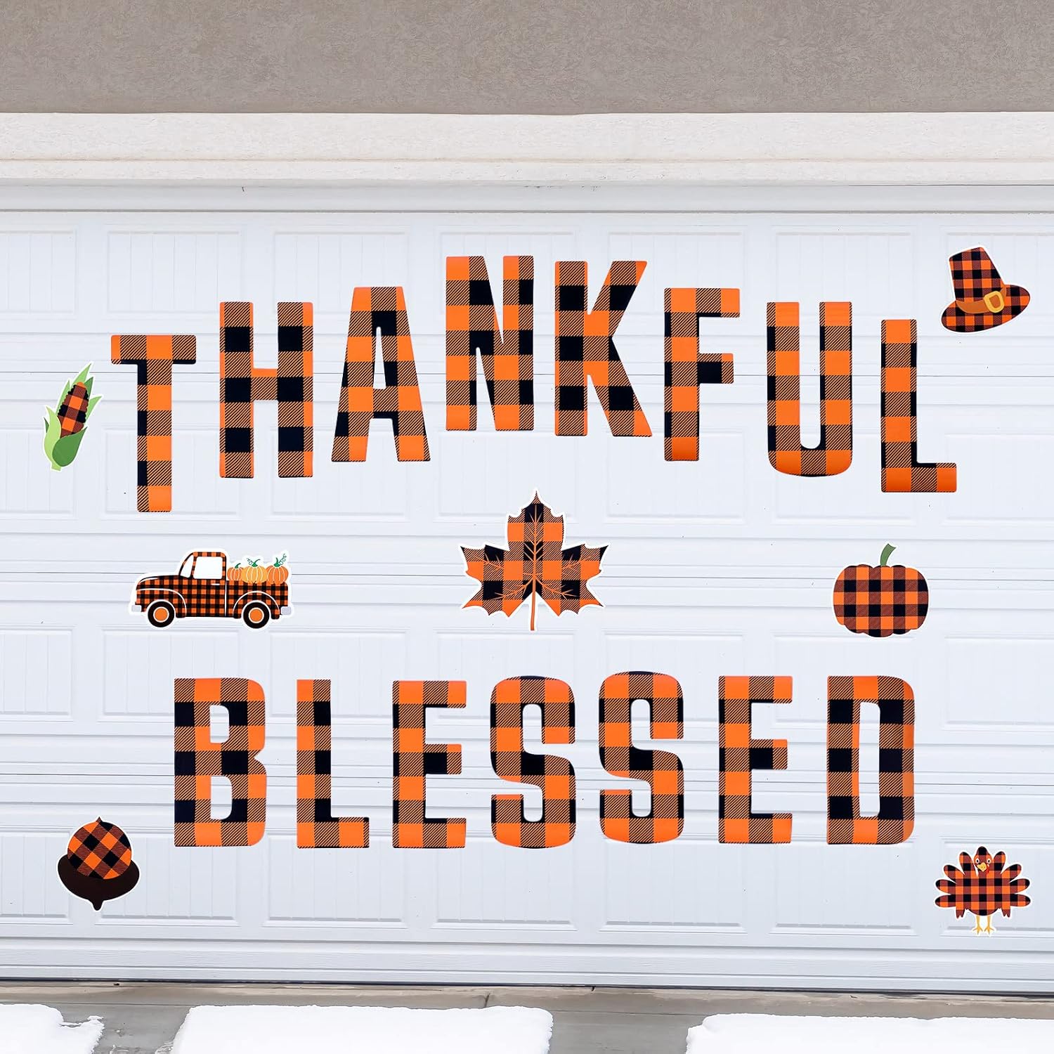 Garage Door Decorations - Konohan Garage Door Decoration Magnets Plaid Refrigerator Magnets Pumpkin Garage Door Decorations Magnetic Truck Hat Garage Window Magnets for Fall Party Garden Yard Konohan Decoration