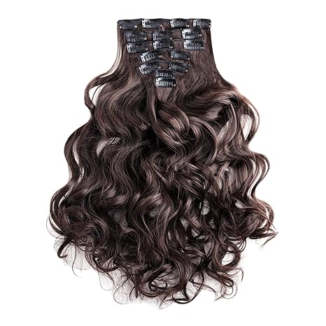Clip In Extensions braun gewellt gelockt Haarverlängerung Set 60 cm – 7 Haarteile Haarverdichtung