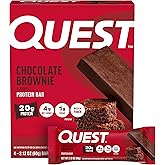 Quest Nutrition Chocolate Brownie Protein Bars, 20g Protein, 4g Net Carbs, 1g Sugar, High Fiber, Gluten Free, Keto Friendly, 4 Count