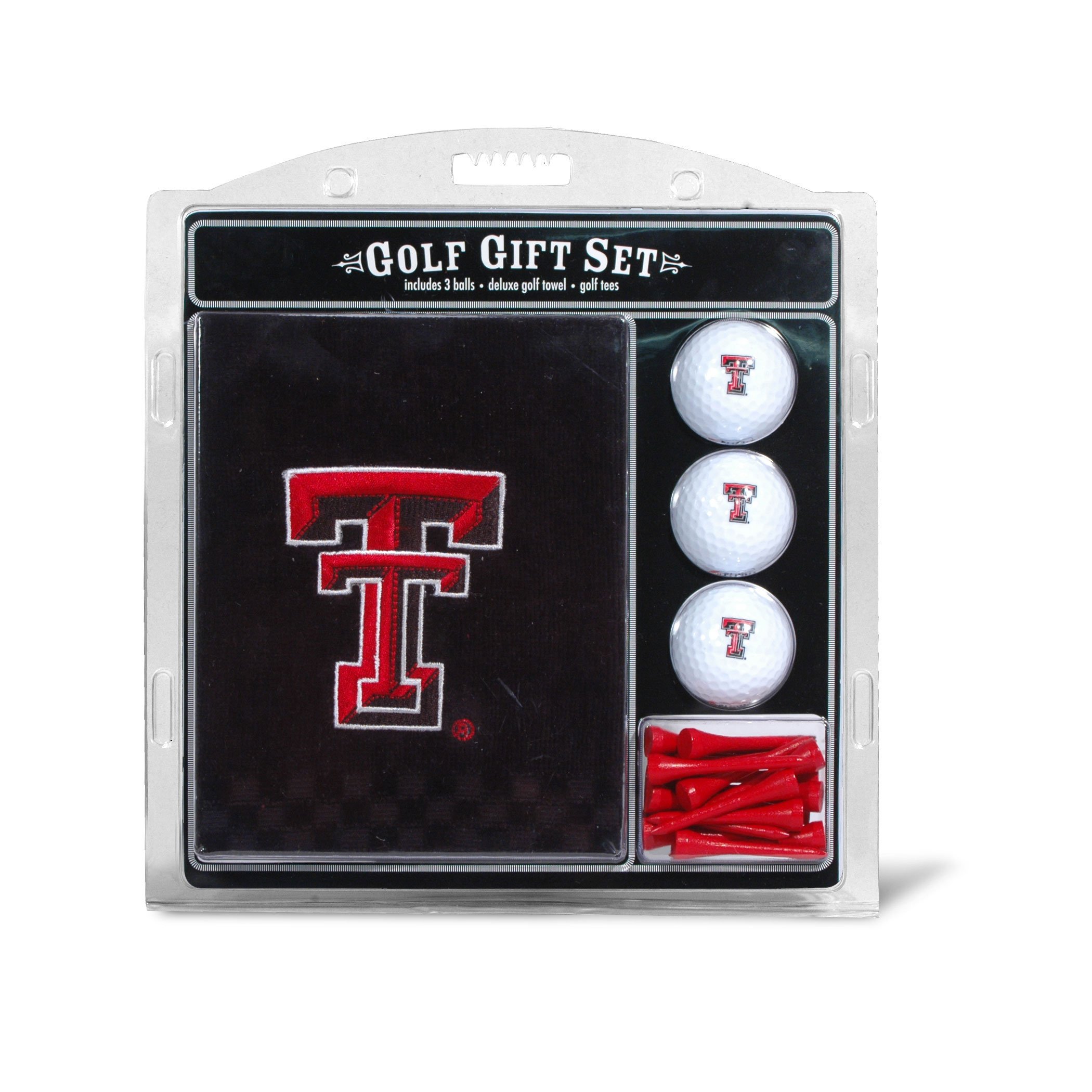 Team Golf NCAA Texas Tech Red Raiders Gift Set Embroidered Golf Towel, 3 Golf Balls, and 14 Golf Tees 2-3/4" Regulation, Tri-Fold Towel 16" x 22" & 100% Cotton, multi team color, one size (25120)