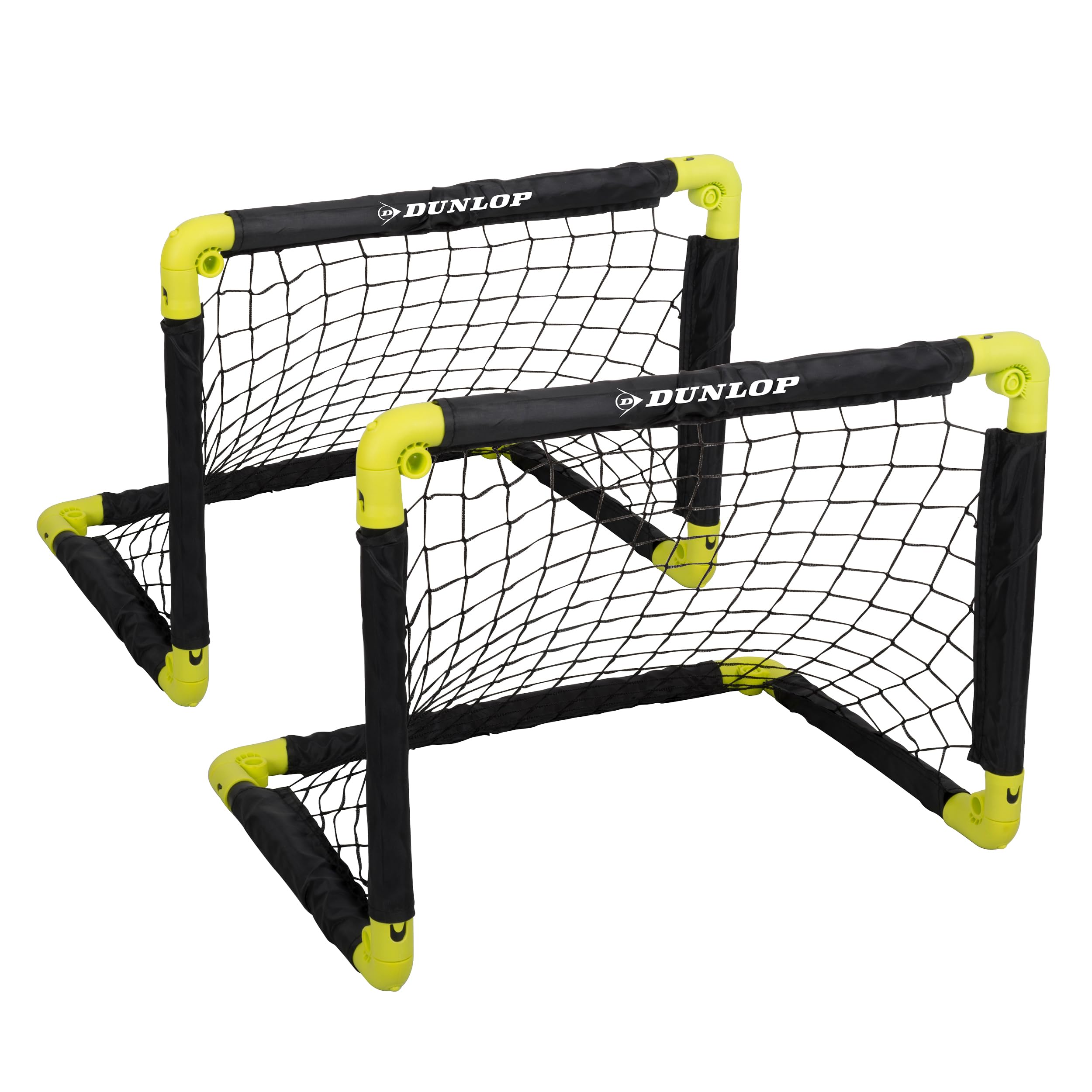 Dunlop Portería de fútbol Dunlop 50 x 44 x 44 cm – Juego de 2 – Mini portería plegable – Kit de entrenamiento de fútbol para niños y adultos – Para exteriores e interiores – Negro/Amarillo
