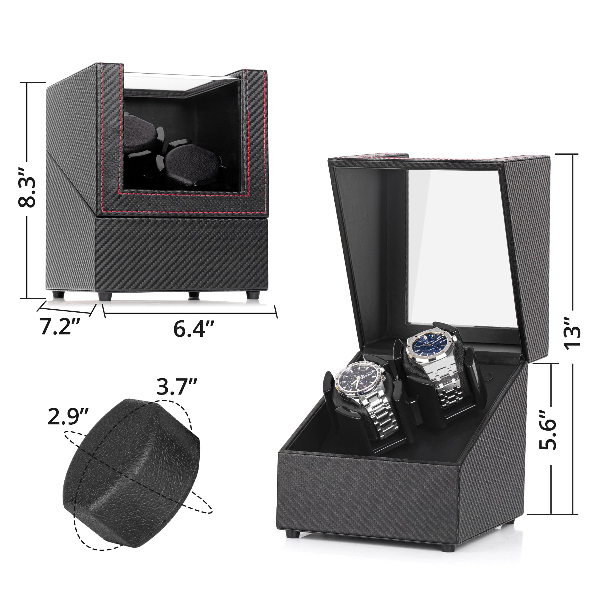 LLS Double Watch Winders for Automatic Watches, Automatic Watch Winder Box in Black Carbon Fiber, with Japanese Quiet Motor, Flexible PU Watch Pillows, for Women's& Men's Watches