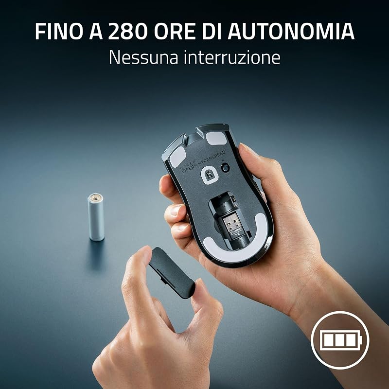 Viper V3 HyperSpeed - Mouse Esports senza fili (Sensore ottico Focus Pro 30K, Durata batteria fino a 280 ore, Interruttori meccanici per mouse Gen-2, Polling wireless a 4000 Hz) Nero