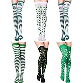 Zhanmai 3 Pairs St. Patrick Day Socks, Shamrock Green Thigh High Socks Irish Knitted Knee for Costume Party