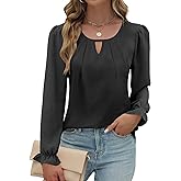 PITIKAI Womens Long Sleeve Tops Dressy Business Casual Blouses Basic Loose Fit V Neck Work Shirt 2024 Fall Clothes Outfits