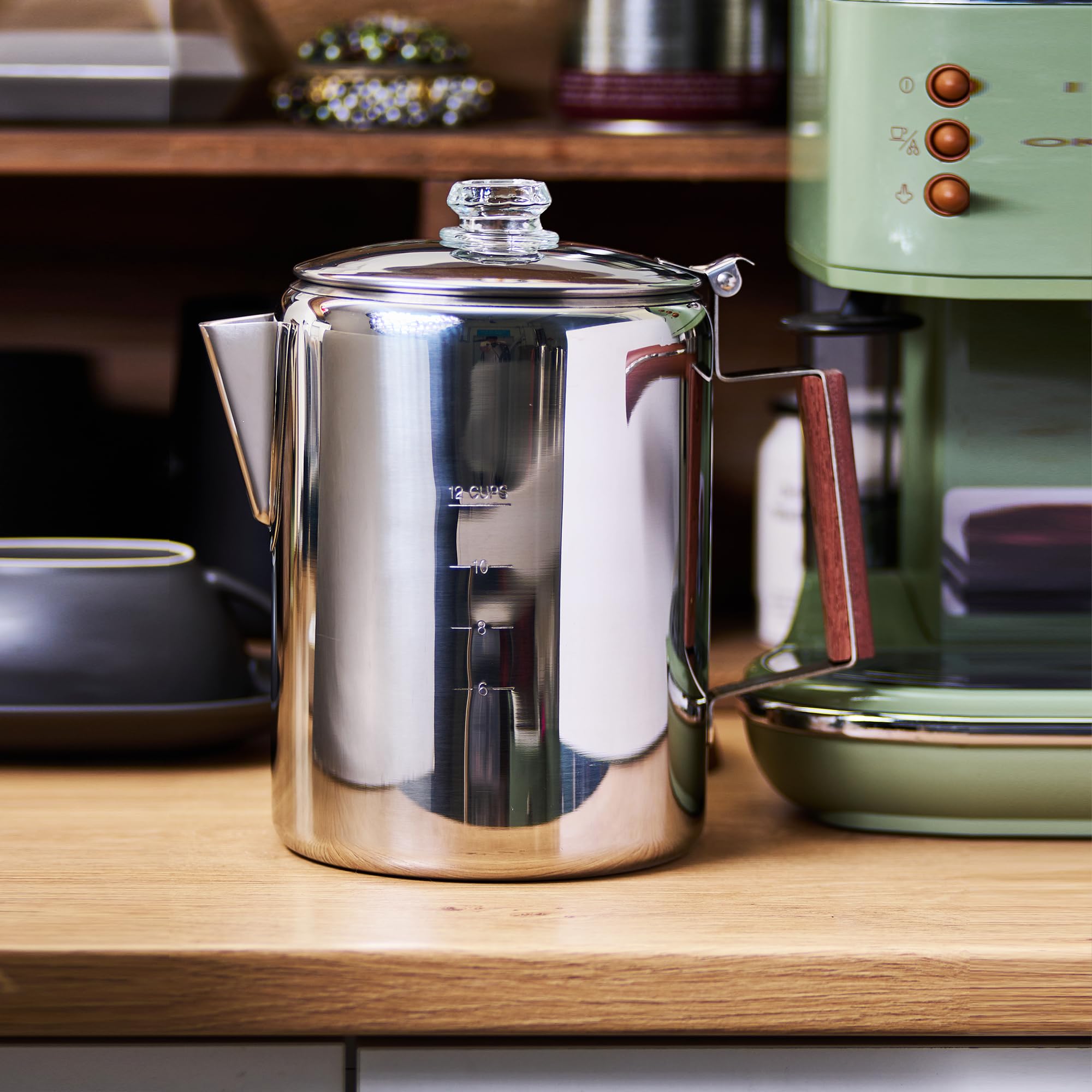 Camping-Fire Coffee Percolator Stovetop Pot- Stainless Steel Stove top Coffee Pot, Unleash Flavor in the Great Outdoors (12 Cups)