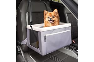 NOBLE DUCK Pet Reinforce Dog Car Seat, Upgraded Dog Booster Seat with Sturdy Metal Frame for Small Pets Under 20lb, Portable and Breathable Puppy Car Seat with Storage Pockets and Safety Leash (Gray