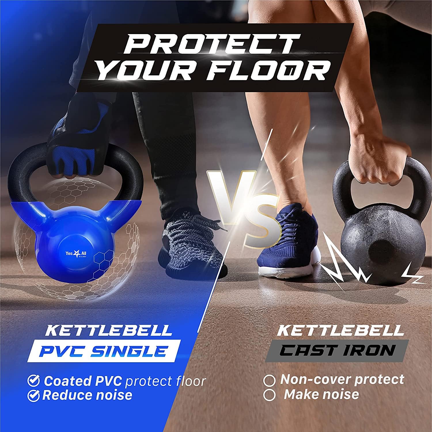 Yes4All 15 lb Kettlebell Weight Vinyl Coated Cast Iron for Dumbbell Weights Exercises, Gym, Fitness, Full Body Workout Equipment Push up, Grip and Strength Training, Blue - Image 4