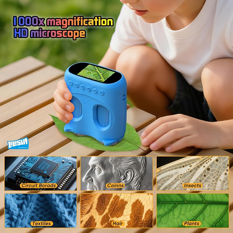 2-in-1-Mikroskop und Teleskop, tragbares Mini-Taschen-Mikroskop, 1000 x Handmikroskop, 1000 m, 10-faches Teleskop für Kinder, Kinder-Teleskope mit 1920p, tolles STEM-Aktivitäts-Wissenschaftsspielzeug