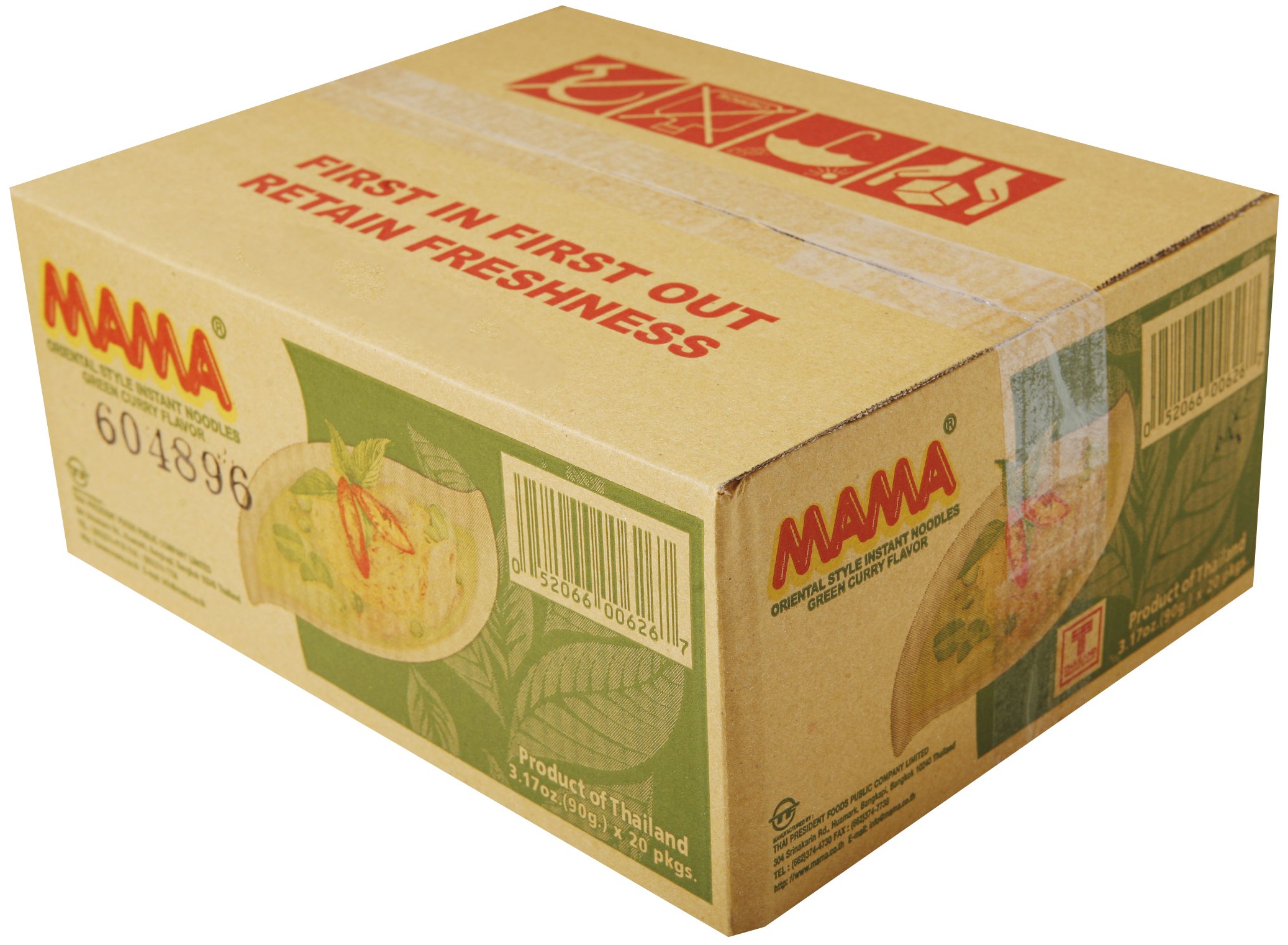 Mama Ramen Instant Noodles Green Curry Flavor (90g - 3.17oz) - Jumbo Pack of 20