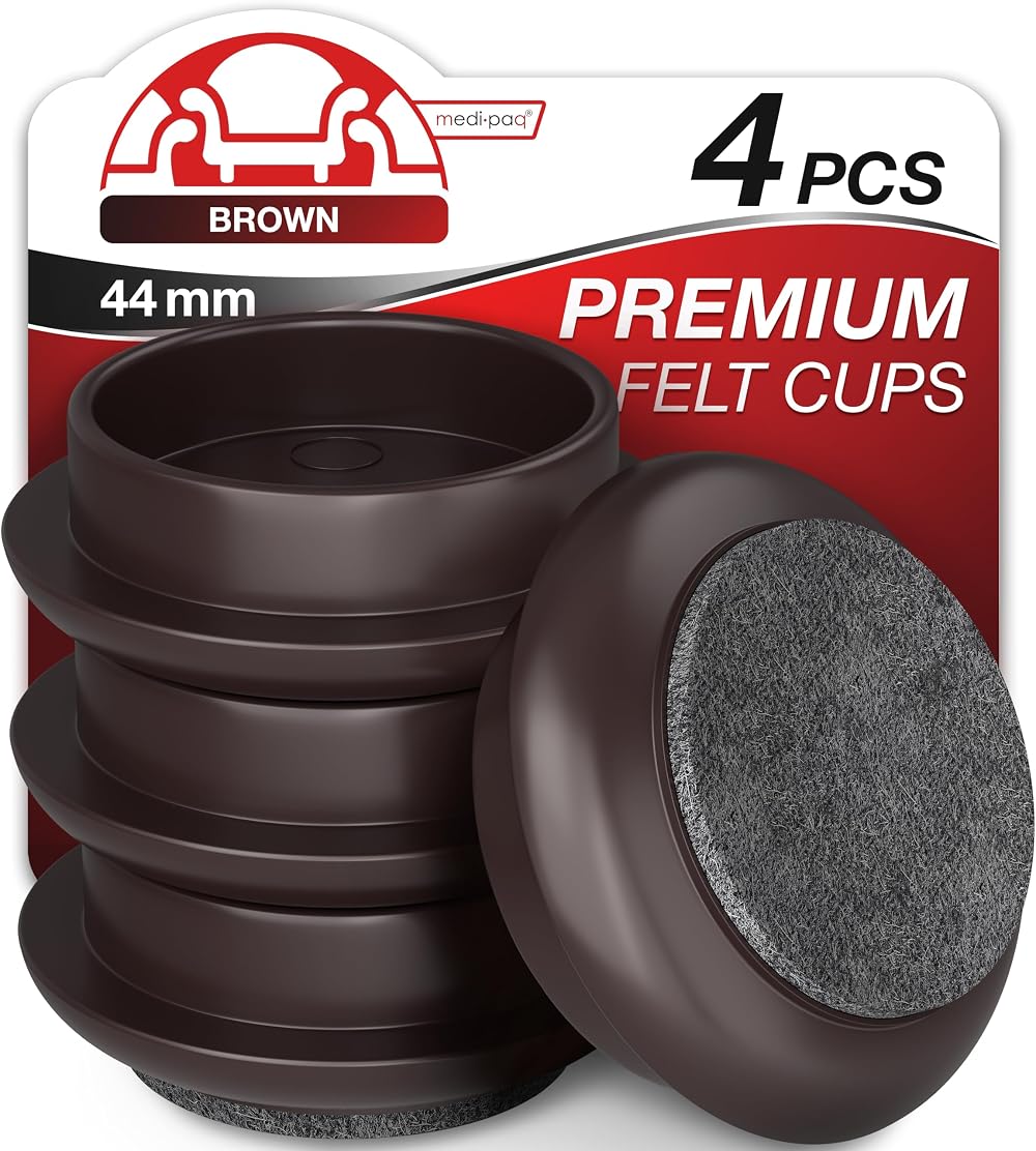Medipaq Felt Castor Cups 4x Small 44mm Solid Brown Furniture Protectors