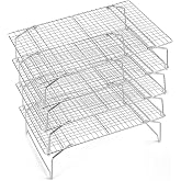 P&amp;P CHEF 4 Tier Stackable Cooling Racks for Cooking and Baking, 15" x 10" | Stainless Steel Stackable Grid Cooling Rack for Cooling Roasting Grilling, Collapsible &amp; Heavy Duty, Oven &amp; Dishwasher Safe