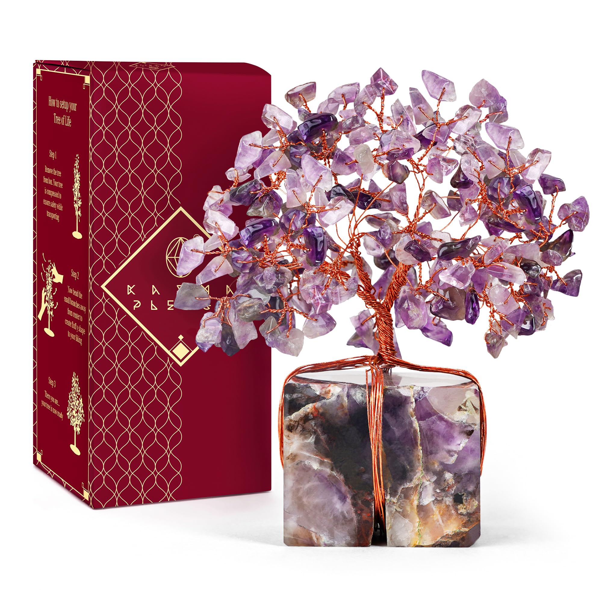 Photo 1 of Crystal Tree of Life for Home and Office Decor, Handmade Raw Crystal Base Amethyst Chakra Healing Crystal Tree for Positive Energy, Money, Good Luck, Christmas Décor, Birthday Gifts for Women