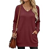 Oakgarden Women's Long Sleeve Shirts Waffle Knit Tunic Tops Oversized Sweatshirt Casual Blouses V Neck Pullover Sweaters