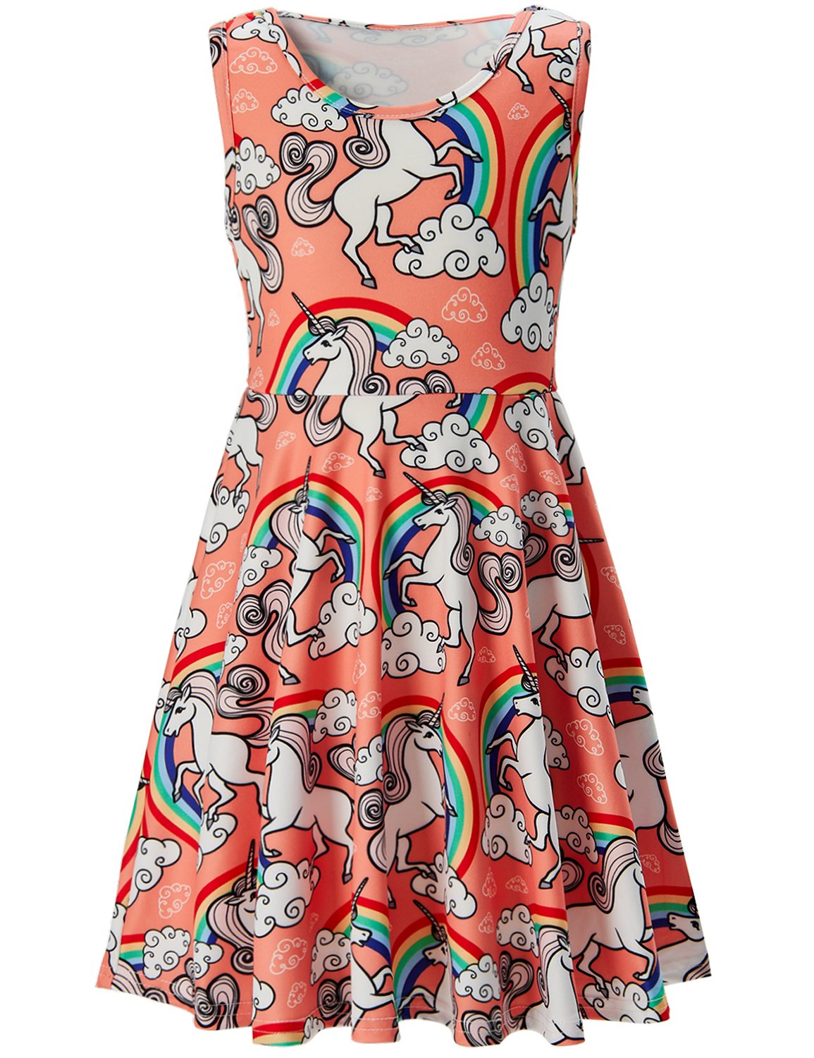 Girl Dress Swing Dress for Kid Rainbow Unicorn Print Cotton Dresses Outfit Size 4 5 Summer Weekend Fit (Champagne Unicorn, 4-5 T)