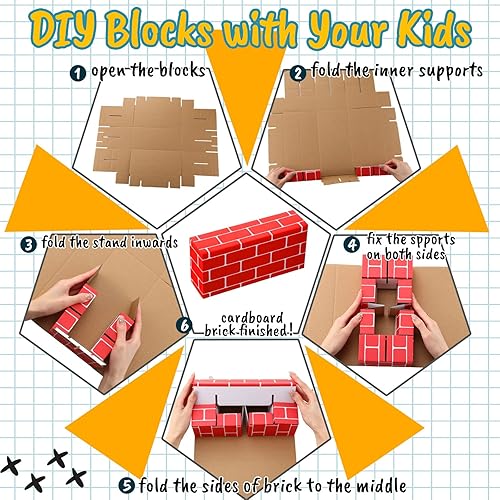 Junkin 48 Pcs Cardboard Building Blocks Extra Thick Jumbo