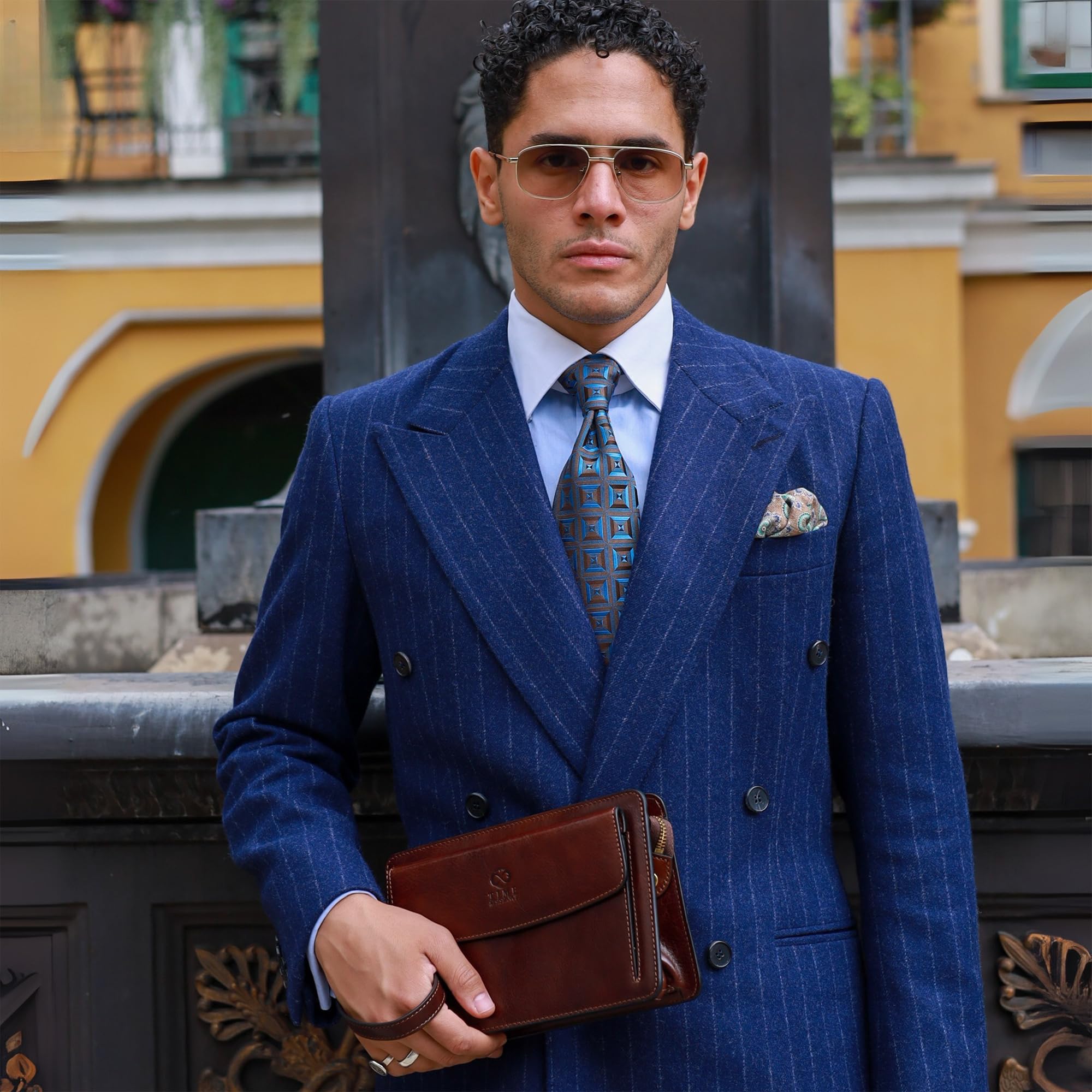 Time Resistance Leather Clutch for Men Organizer Wrist Bag Briefcase Handmade in Italy Gift Box Included