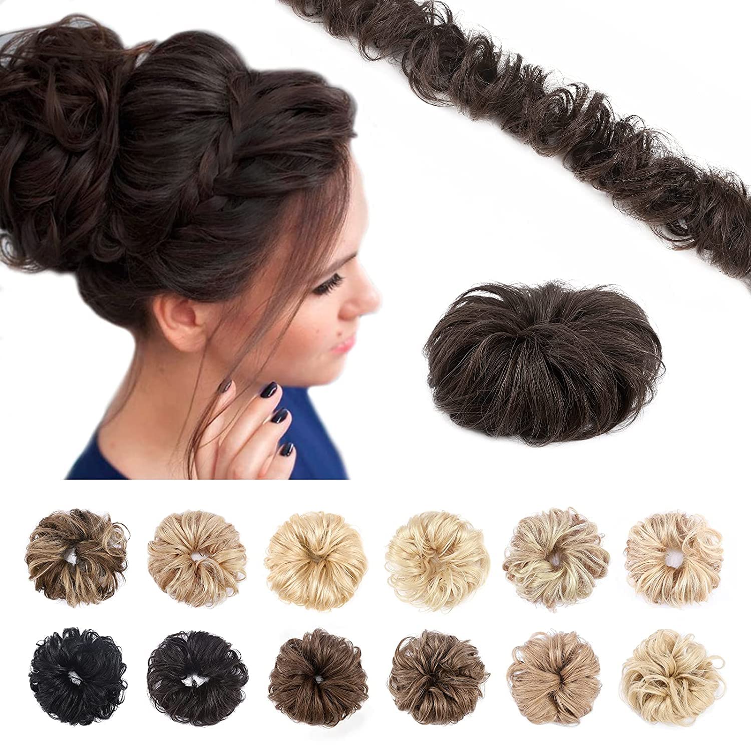 Silk-co Tousled Hair Updo Hair Bun for Women 100% Human Hair Scrunchies Messy Remy Silky Soft Wrap Piece Extensions #02 Dark Brown