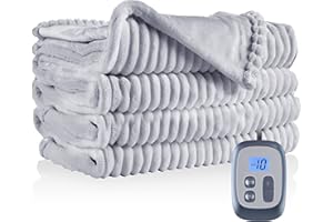 DUODUO Electric Heated Blanket 72"x84" Full Size with 10 Heating Levels and 12 Hours Auto-Off Large Oversized Heating Blanket with Soft Plush Fabric for Bedding-Light Grey