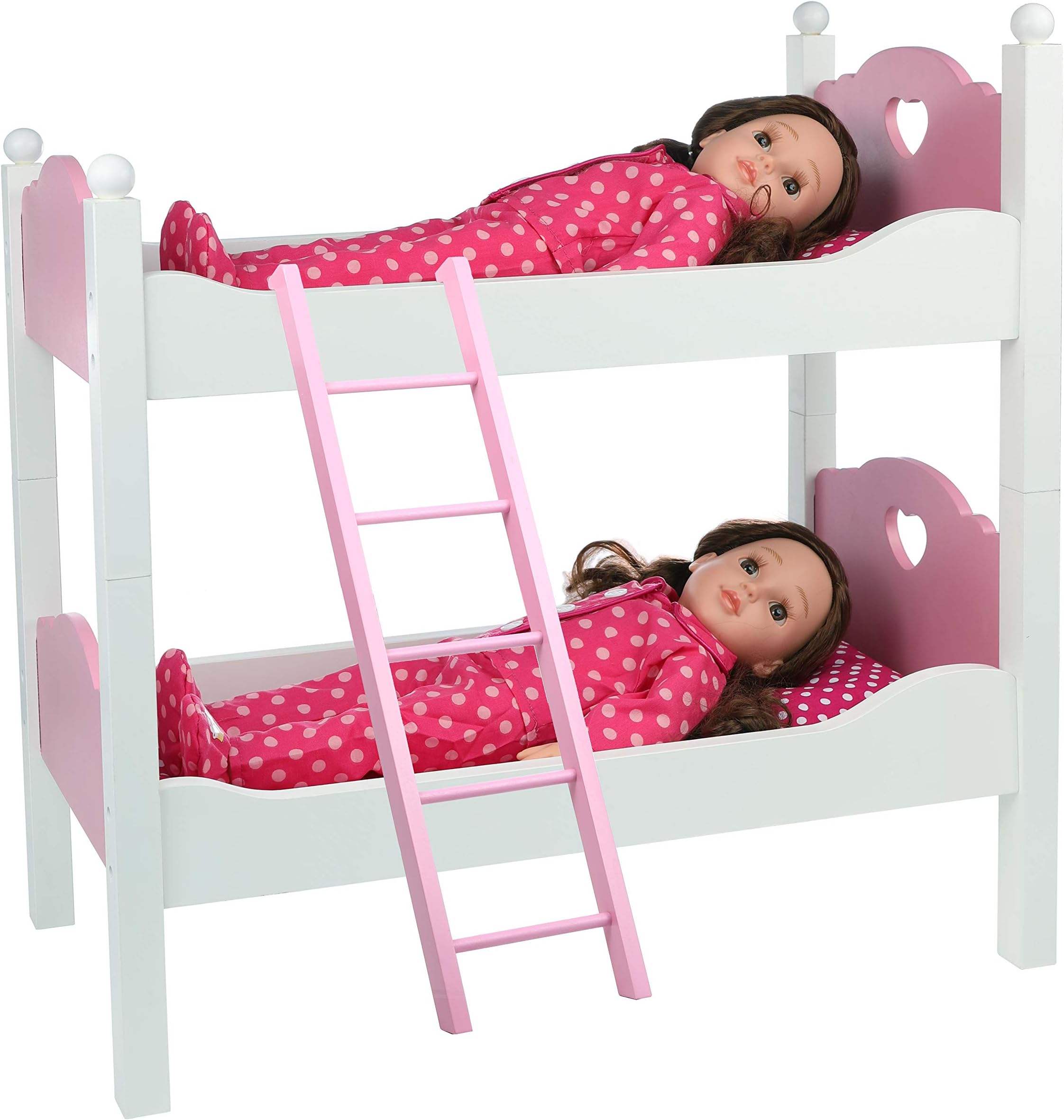 Beverly Hills Doll Bunk Bed with Bedding, 2 in 1 Wooden Furniture Two Single Beds or Bunk Bed Fits 18 Inch American Girl Doll