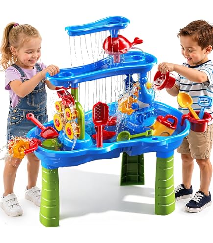 Table D'eau Pour Enfants – Avec Pompe – Jeux De Pêche Et Cuisine – Hauteur Ajustable – 20 Accessoires – 4-8 Ans